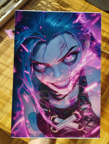 Cuadro - Poster Metalico (20x29cm) Lol - Arcane Jinx Fucsia Blanco