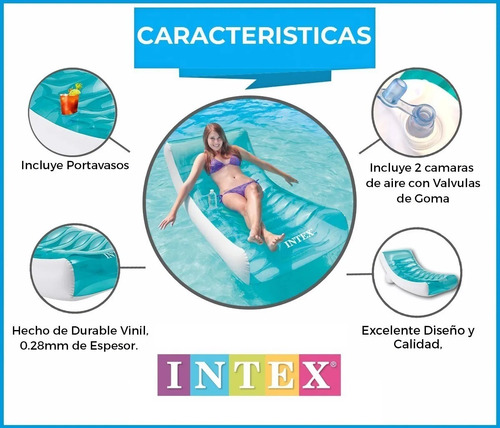 Imagen 4 de 10 de Colchoneta Sillon Inflable Intex Rockin Lounge C/ Porta Vaso