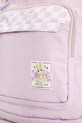 Mochila Colores Unisex Escolar Moda Viaje Lila Liso Con Cuadros Tipo Carrera