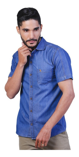 Camisa Jeans Masculina Manga Curta Amil Top Não Amassa 1607