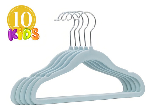 10 Cabides De Veludo Finos Infantil Azul Antideslizante Slim Azul