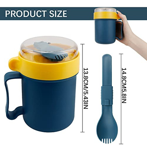 Taza Para El Desayuno Apta Para Microondas Con Tapa Y Cuchar
