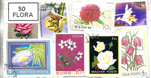 50 Estampillas Diferentes Mundiales Tema Flora Flores 