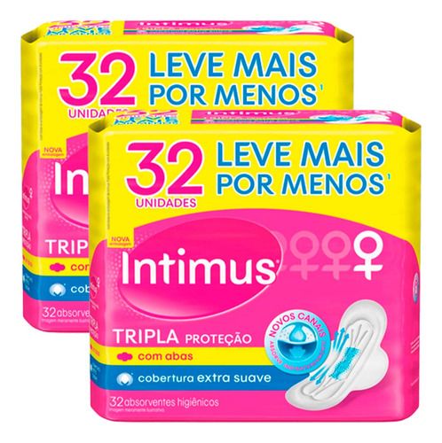 Kit 2 Absorvente Intimus Tripla Proteção C/abas-suave 32 Und