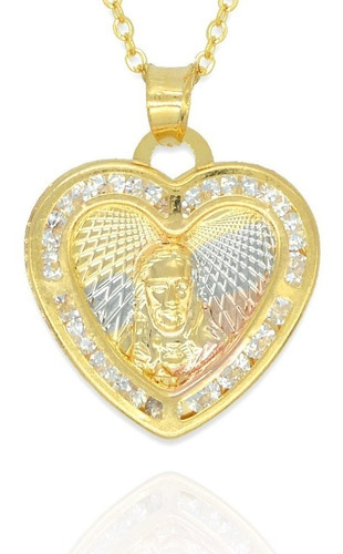 Collar Sagrado Corazón De Jesús Corazón. Oro Laminado 14k