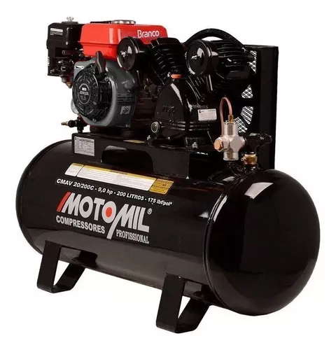 Compresor de aire a nafta Motomil Compressor COMPRESSOR DE AR A GASOLINA 20  PÉS 9HP 200L 9hp negro