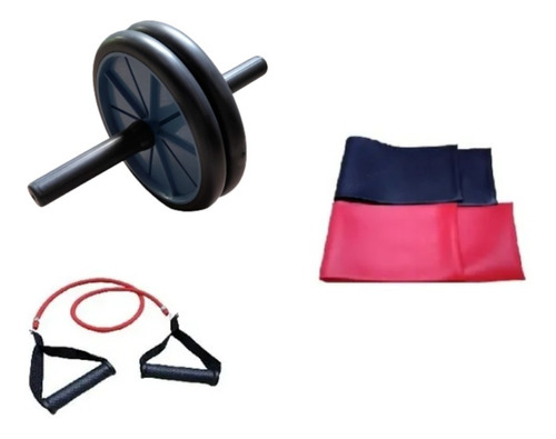 Kit Funcional Doble Rueda Abdominal + Bandas Elasticas Gym