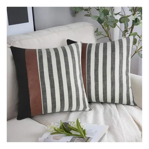 comprar Cubiertas De Almohadas De Lino De Cuero Y Lino De Lino 18 X 