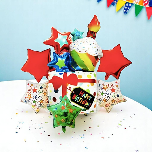 Kit 6 Globos Decoración Papel Metalizado Cumpleaños Cupcake Color