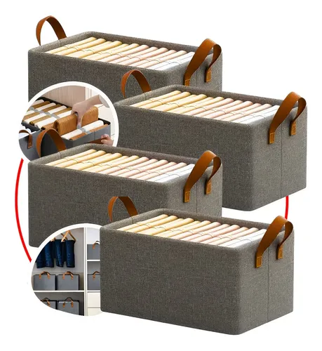 4 Caixas Organizadora De Guarda Roupa Cesto Gaveta Dobrável Cinza Liso