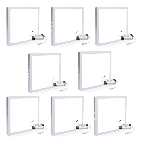 8 Painel Plafon Sobrepor Led 25w 24w Quadrado - Branco Frio