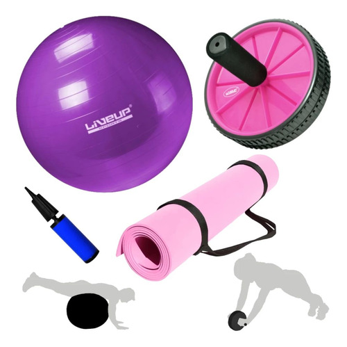 Kit Treino Bola Suíça 55cm + Colchonete + Roda Abdominal+bom