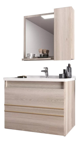 Mueble Para Baño - Con Bacha Y Espejo - Botiquin - Milenio - Modelo Royal Suspendido - Color Almendra