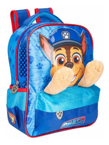 Mochila Preescolar Paw Patrol Chase Patitas Peluche 2024 Azul Rojo Backpack 7847 Original Ruz