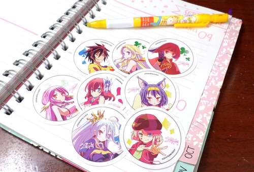 Set De 8 Stickers Circulares De Anime - No Game No Life