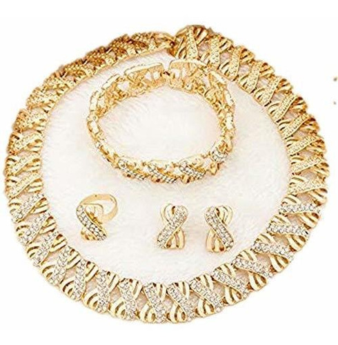  Fashion Crystal Jewelry Set 18 K Chapado En Oro Joyas Bodas