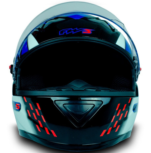 Imagem 2 de 5 de Capacete Moto Gt5 Azul Vermelho + Viseira Camaleão