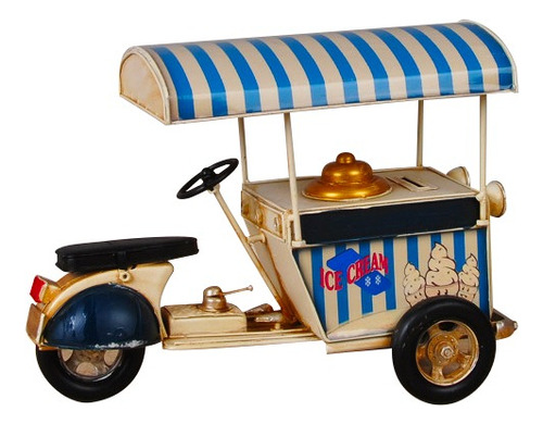 Figura Decorativa Carro De Helado Retro Celeste 28x22cm