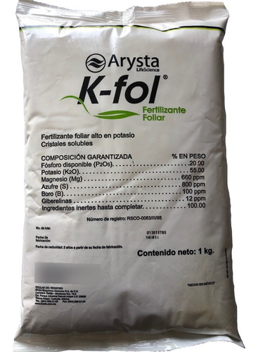 K Fol 1 Kg Fertilizante Foliar Alto En Potasio Arysta Upl