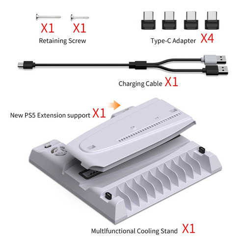 Base Enfriadora Cargador Multifuncional Para Ps5 Slim Pro Blanco