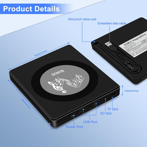 Unidad De Rayos Blu Externa, Usb 3.0 Type-c Portable Blu Ray