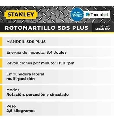 Imagen 3 de 9 de Rotomartillo Stanley Sds Plus 26mm 800w 3,4 J Shr263k Maleta
