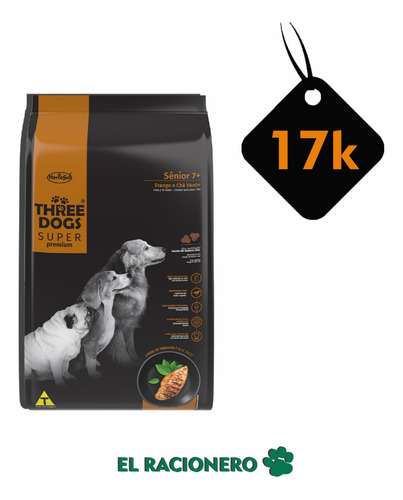 Alimento Three Dog Adultos Mayores 15+2 Kilos Súper Premium