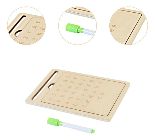 Tablero De Práctica De Letras De Madera Ruso Con Bolígrafo