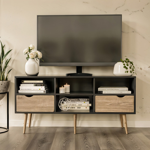 Mueble De Tv Top Living Nórdico Moderno Negro Y Marrón