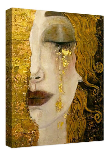 Cuadro Canvas Arte Lágrimas De Oro Gustav Klimt Decorativo Color Natural Armazón Natural