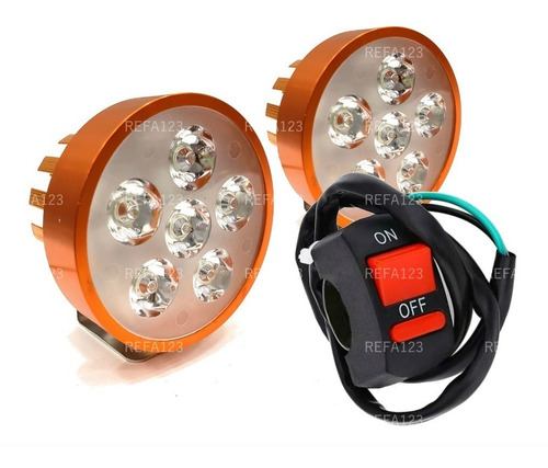Faros Led Moto 6 Led Color Cobre Kit 2 Faro Con Switch