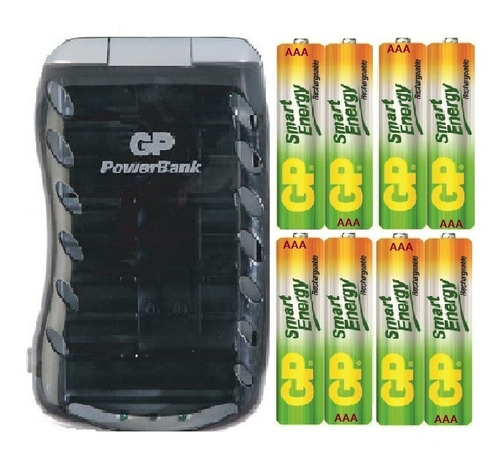 Cargador Gp Universal + 8 Baterias Pilas Recargables Aaa 