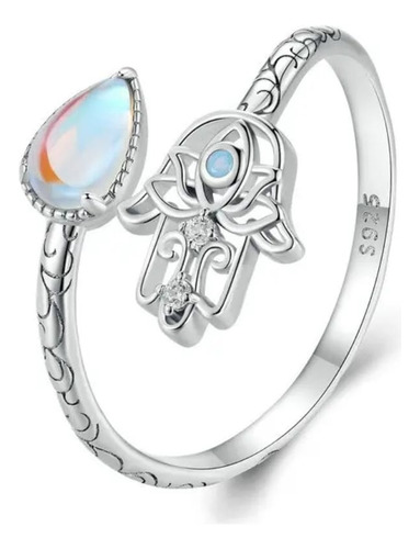 Anillo Mujer De Plata S925, Ajustable, Mano De Fátima, Jamsa