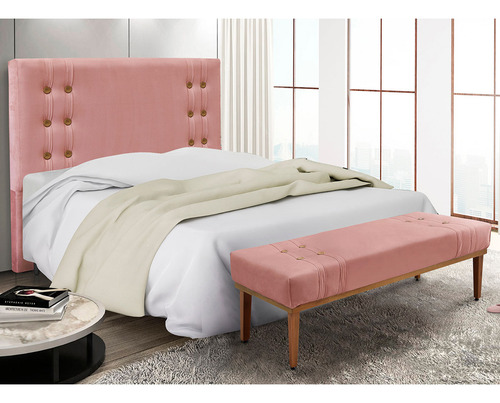 Kit Recamier E Cabeceira Santorini Spz 195cm King Veludo Cor Rosa-2227
