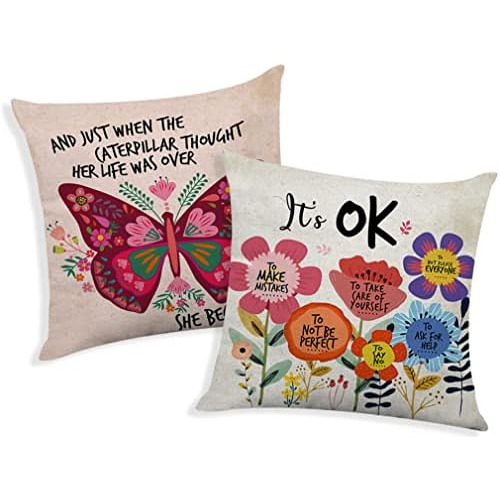 Funda De Almohada Mariposas Y Flores Coloridas Y Frase ...