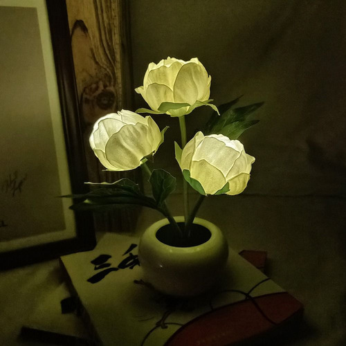 Lámpara Nocturna Con Forma De Peonía Para Mesita De Noche, D