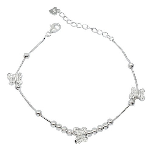 Pulsera Plata 925 Dijes Mariposa Bolitas Extensible Dama A3