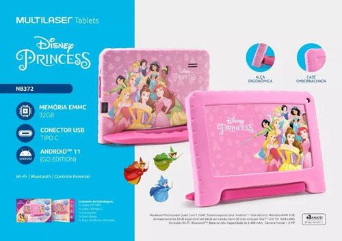 Imagen 2 de 10 de Tablet Multilaser Funda Princesa Disney 32gb 2gb Ram Andr 11