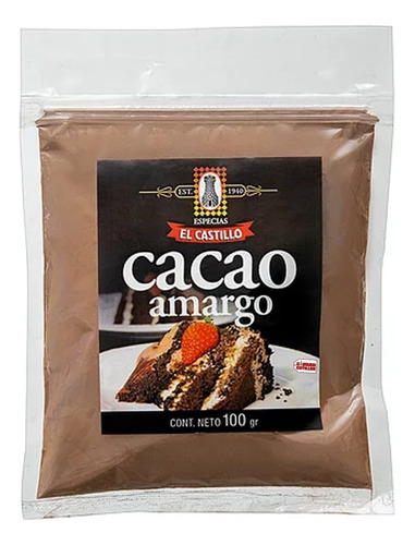 Cacao Amargo 100 G Premium El Castillo - Ciudad Cotillón