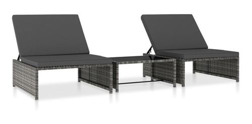 Camastro 2 Uds Con Mesa Poly Rattan Gris