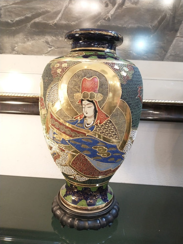 Antiguo Jarrón Porcelana Japones Satsuma Sello Dorado 32 Cm
