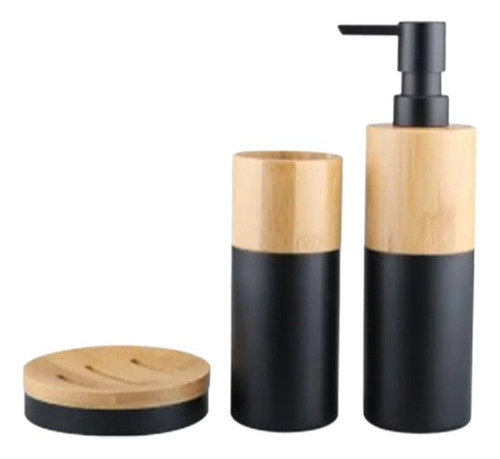 Kit Set Accesorios Baño 3 Piezas Bambu Dispenser Jabonera