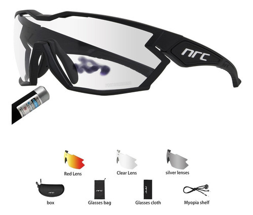 Óculos fotocrômicos de ciclismo para andar de bicicleta, lente de 3 cores, moldura de 3 lentes, cor 05