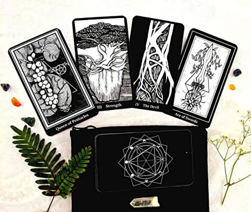 Indie Made 78 Card Deck with Guidebook Black 2.75inches x 4.75inches Terra Botanical Plant Tarot Deck 