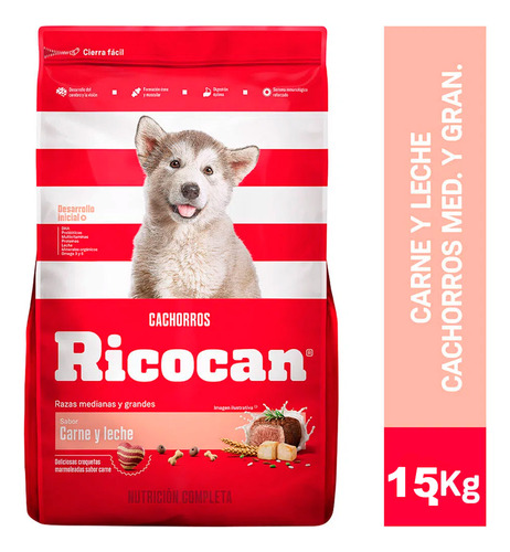 Comida Cachorro Medianos Y Grande Ricocan Carne Y Leche 15kg