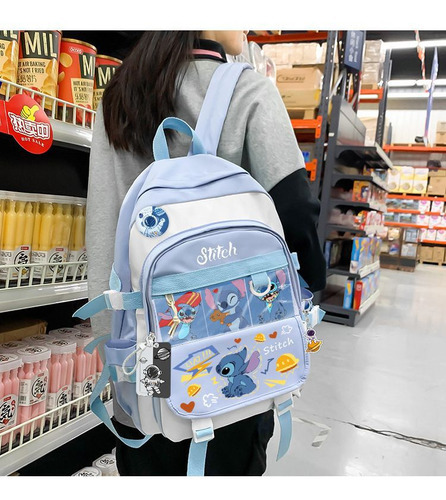 Mochila Stitch Para Mujer Con Diseño De Dibujos Animados, Mo Color Blue-style 5 Diseño De La Tela Liso