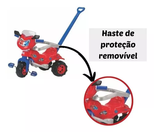 Triciclo Infantil Com Haste de Empurrar Motoca Bebe Tico Tico Menino Magic  Toys Suporta até 24kg