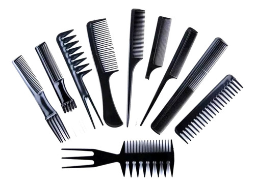 Set De 10 Peines Para Peluqueria Barberia Kit Completo 