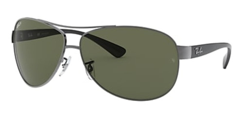 Anteojos de sol polarizados Ray-Ban RB3386 Standard con marco de metal color polished gunmetal, lente green de policarbonato clásica, varilla black de metal