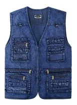 Comprar Chaleco De Mezclilla Hombres Moda Casual Múltiples Bolsillos